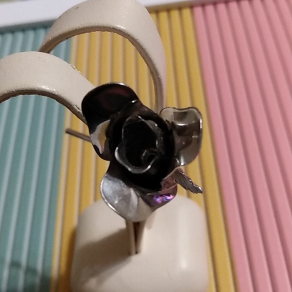 Vintage silver rose  pin brooch mcm - Picture 2 of 3